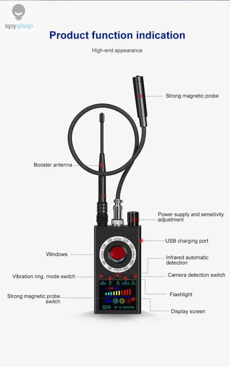 K19 Wireless RF Signal Detector Anti Wiretapping Mini GPS Camera Finder Tracker Hotel Anti Candid Camera Bug Scanner Security Spy-shop.com