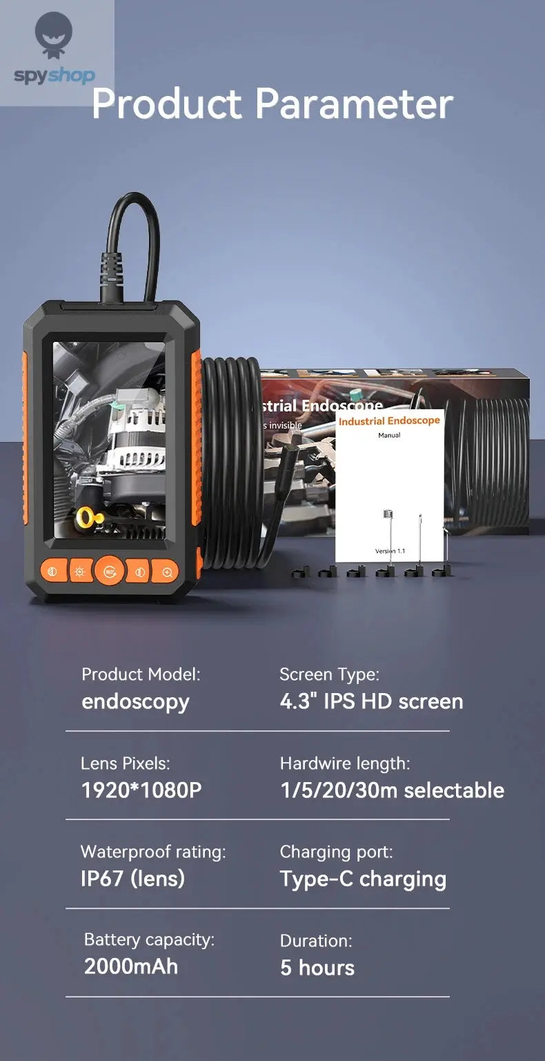 KERUI Industrial Endoscope Camera 4.3 "Single Dual Lens HD 1080P Car Inspection Borescope IP67 Waterproof Sewer Camera With LED Spy-shop.com