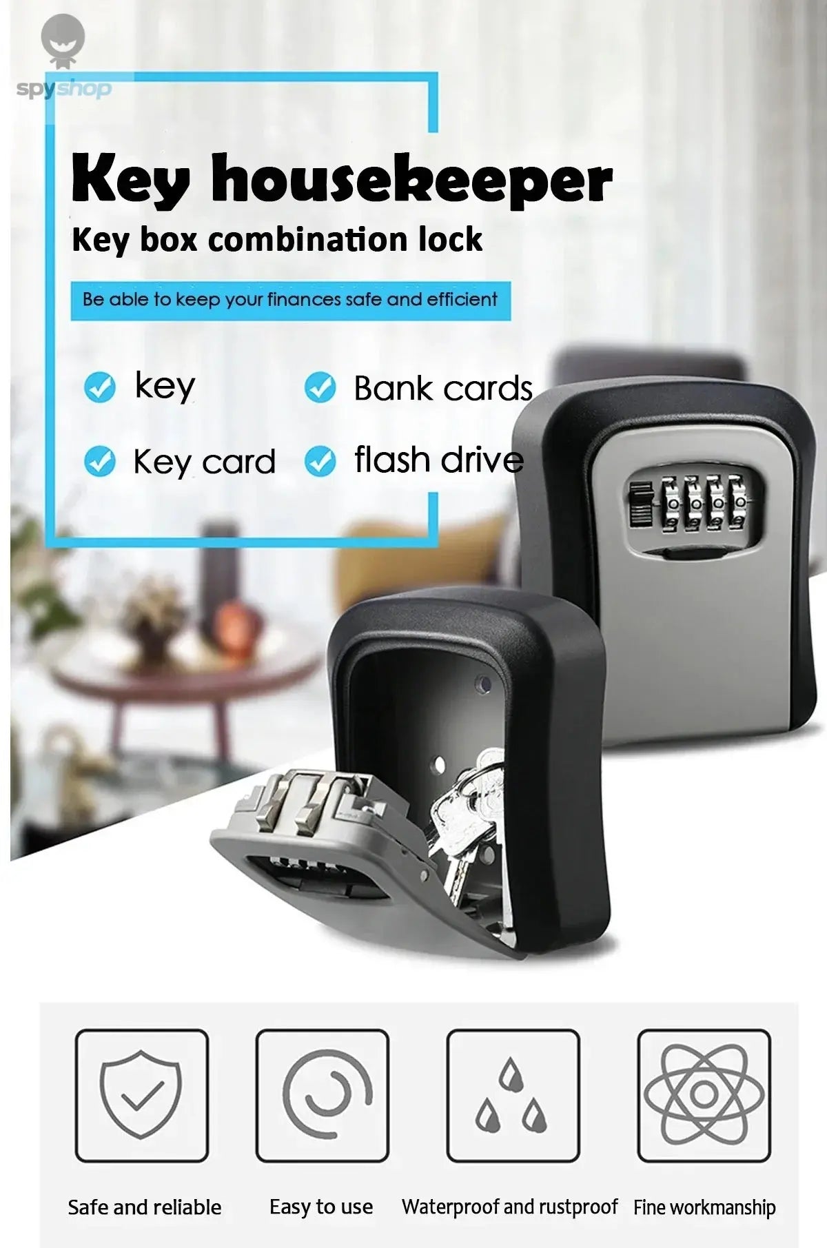 Key Keeper Combination Lock Wall Mounted Waterproof 4 Digits Passwords 5 Keys Storage Box Easy to Fix Home Or Office safe box Spy-shop.com