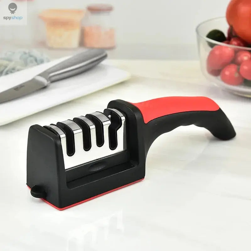 Kitchen 4Segment Knife Sharpener Household Multi-Functional Hand-Held Three-Purpose Black Sharpening Stone Spy-shop.com