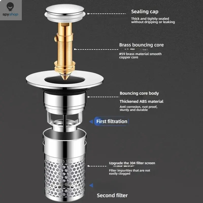 Kitchen Washbasin Sink  ABS Leak Plug Floor Drain Filter Anti Odor Pop-Up Bounce Bounce Core Basin Stopper Hair Sink Strainer Spy-shop.com