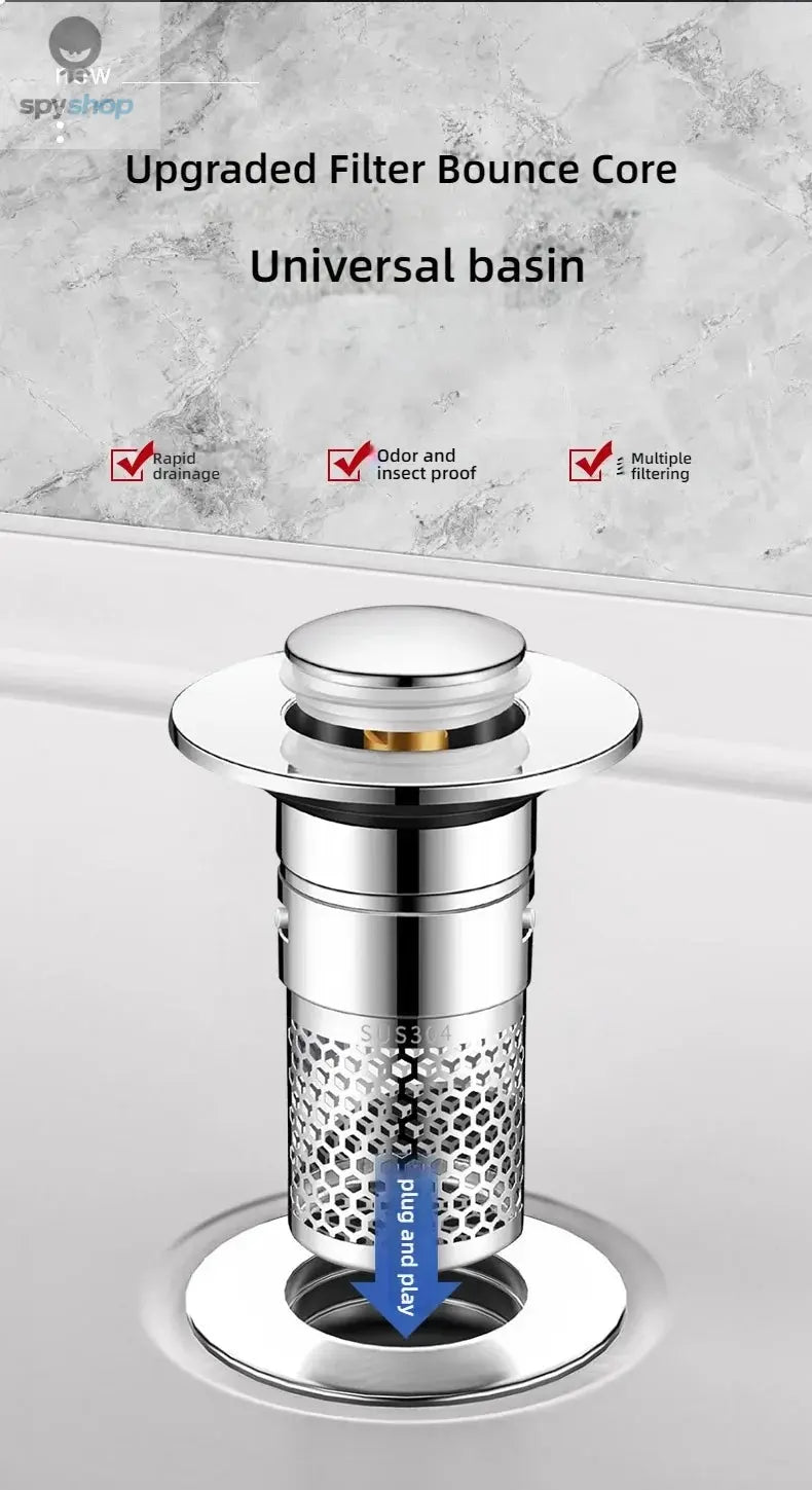 Kitchen Washbasin Sink  ABS Leak Plug Floor Drain Filter Anti Odor Pop-Up Bounce Bounce Core Basin Stopper Hair Sink Strainer Spy-shop.com