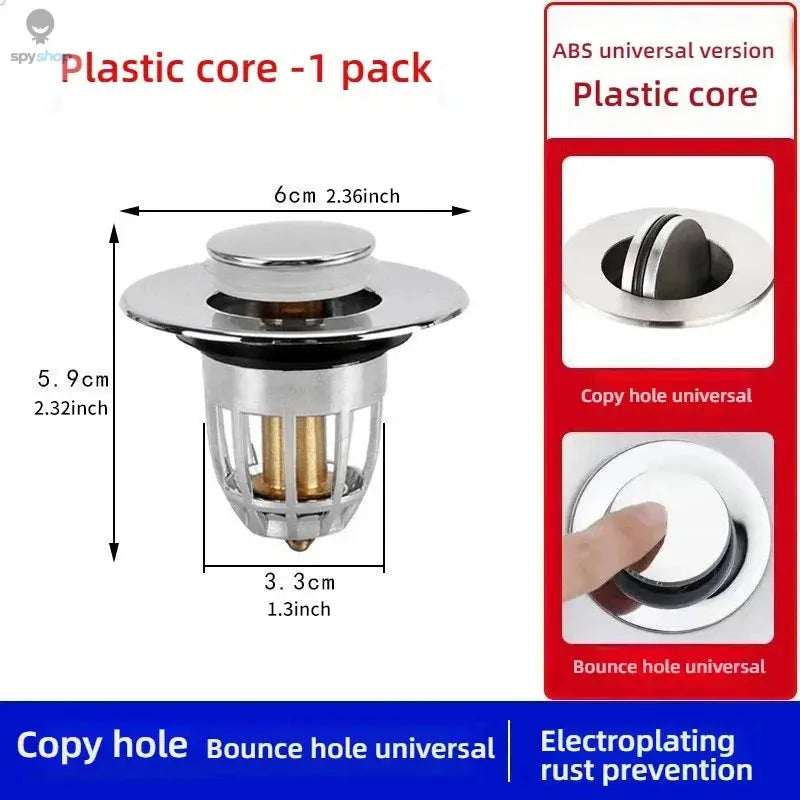 Kitchen Washbasin Sink  ABS Leak Plug Floor Drain Filter Anti Odor Pop-Up Bounce Bounce Core Basin Stopper Hair Sink Strainer Spy-shop.com