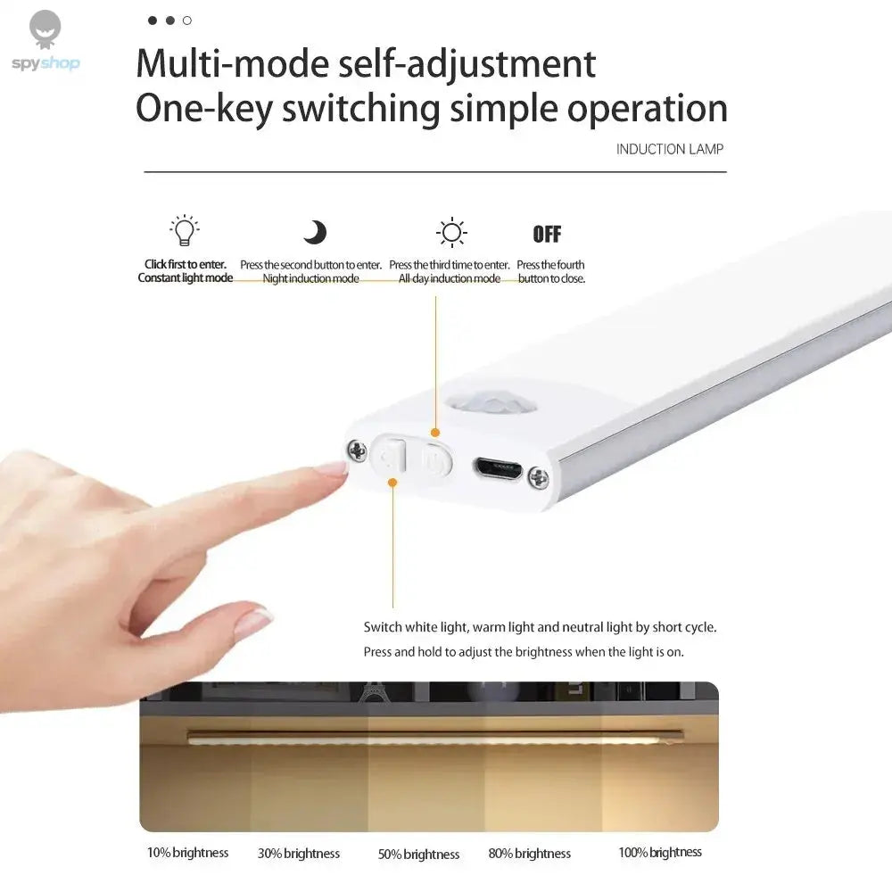 LED Cabinet Light USB Type-C Rechargeable Motion Sensor Led Lamp for Kitchen Wardrobe Cabinet Lighting 20cm/30cm/40cm/50cm/60cm Spy-shop.com
