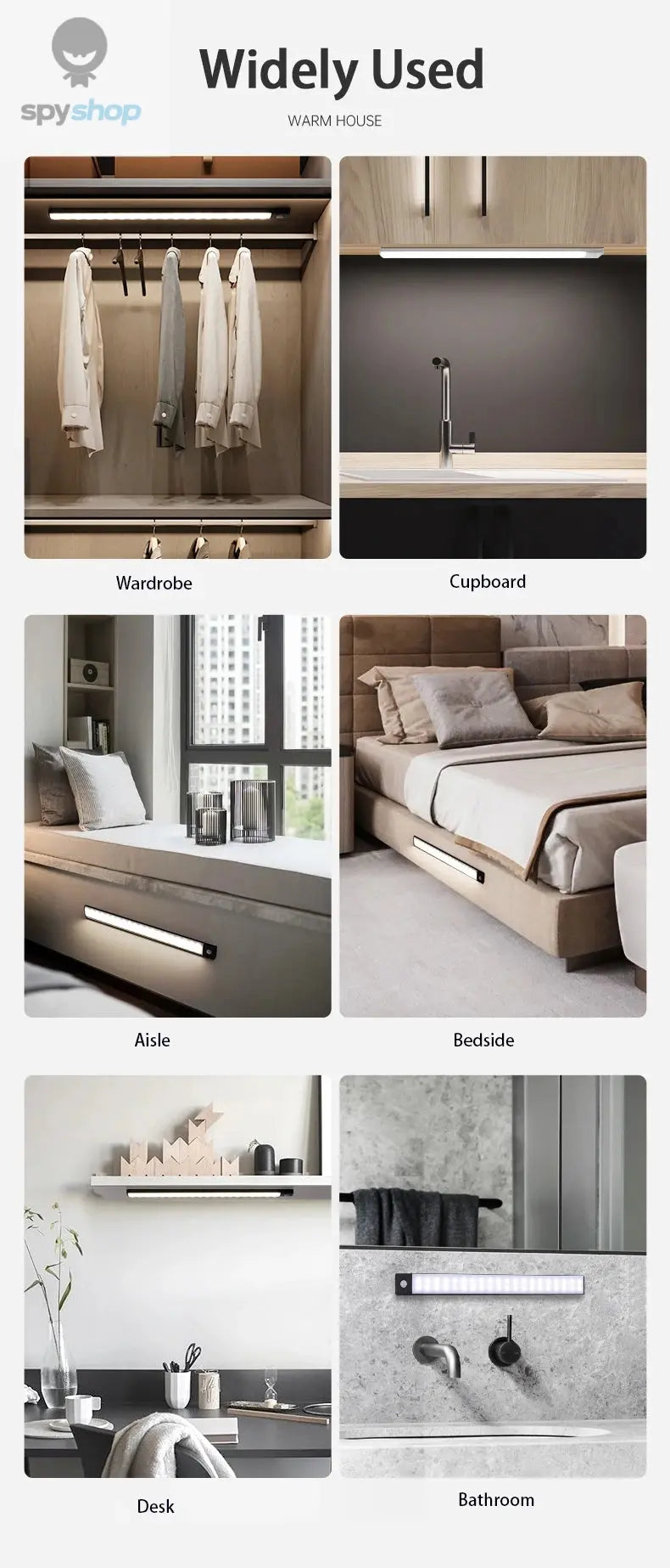 LED Cabinet Light USB Type-C Rechargeable Motion Sensor Led Lamp for Kitchen Wardrobe Cabinet Lighting 20cm/30cm/40cm/50cm/60cm Spy-shop.com