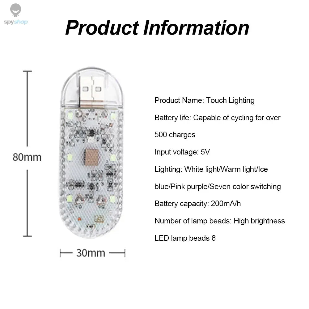 LED Car Mini Touch Light USB Charging Portable Auto Roof Ceiling Reading Night  Lamp Wireless Car Decoration Ambinet Light 