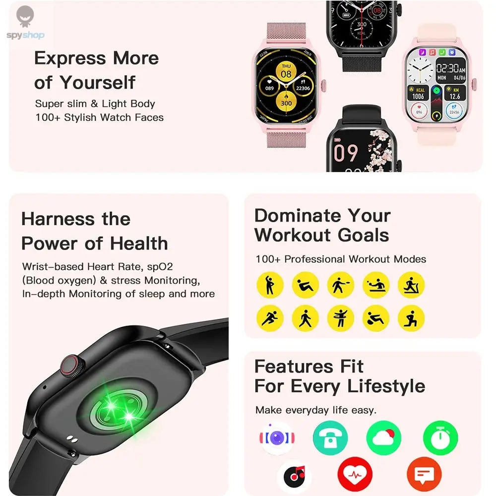 LEMFO LT10 Smart Watch 2024 Android Gift Bluetooth Call Smartwatch 2024 Touch Dial Music Fitness Tracker Sports Watches Spy-shop.com