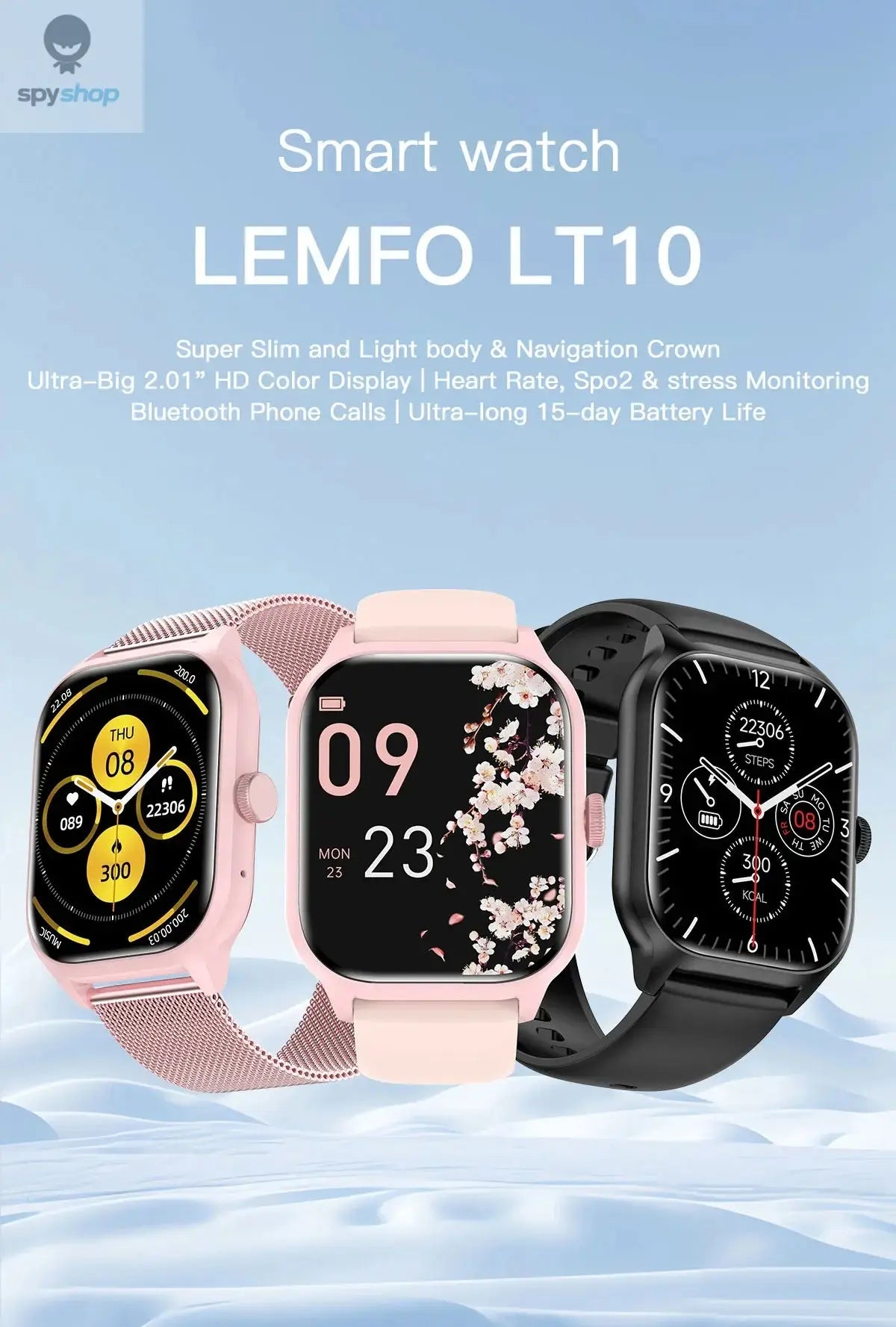 LEMFO LT10 Smart Watch 2024 Android Gift Bluetooth Call Smartwatch 2024 Touch Dial Music Fitness Tracker Sports Watches Spy-shop.com