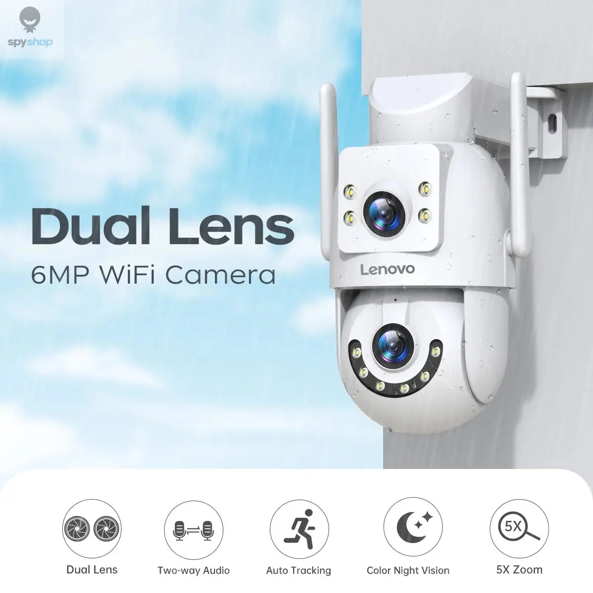 Lenovo 4K WiFi Surveillance Camera 5G Wifi Outdoor Dual Lens PTZ IP Cameras Auto Tracking Audio Video ONVIF Security CCTV Camera Spy-shop.com