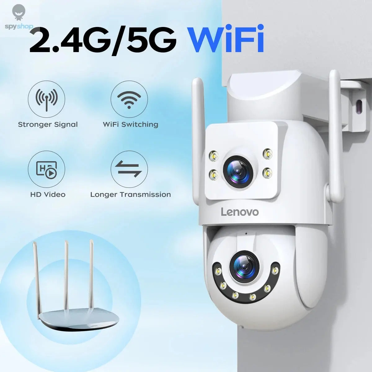 Lenovo 4K WiFi Surveillance Camera 5G Wifi Outdoor Dual Lens PTZ IP Cameras Auto Tracking Audio Video ONVIF Security CCTV Camera Spy-shop.com