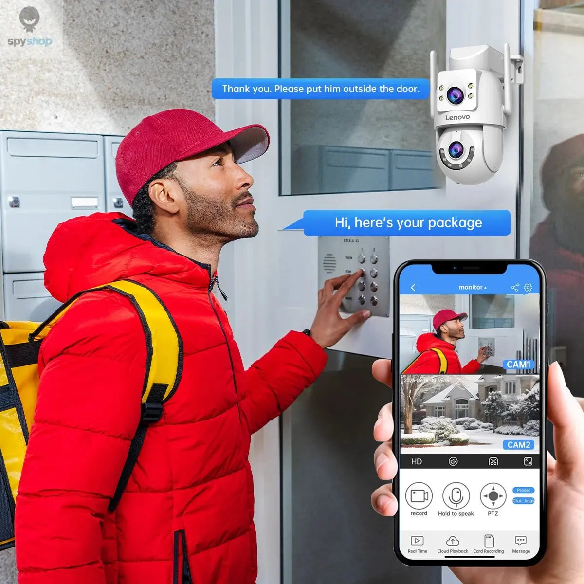 Lenovo 4K WiFi Surveillance Camera 5G Wifi Outdoor Dual Lens PTZ IP Cameras Auto Tracking Audio Video ONVIF Security CCTV Camera Spy-shop.com