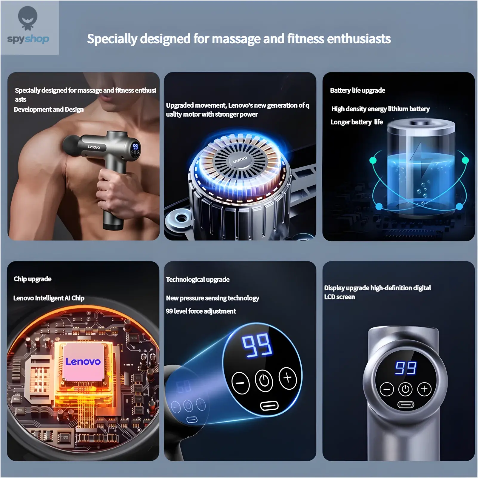 Lenovo Brand Fascia Gun Deeply Relieves Muscle Soreness Fitness and Relaxation Equipment LED Touch Screen 8Massage Head Gifts 