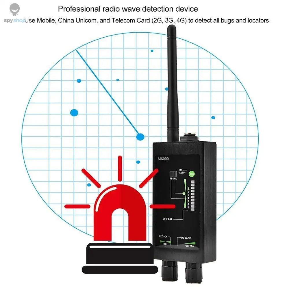 M8000 Radio Anti-Spy Detector  GSM RF Signal Auto Tracker Detectors GPS Tracker Finder Bug with Long Magnetic LED Antenna Spy-shop.com