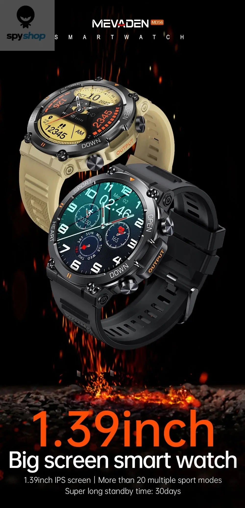 MEVADEN 1.39 Inch HD Bluetooth Call Smart Watch Men Sports Fitness Tracker Heart Monitor 400mAh Smartwatch For Android IOS MD56 Spy-shop.com