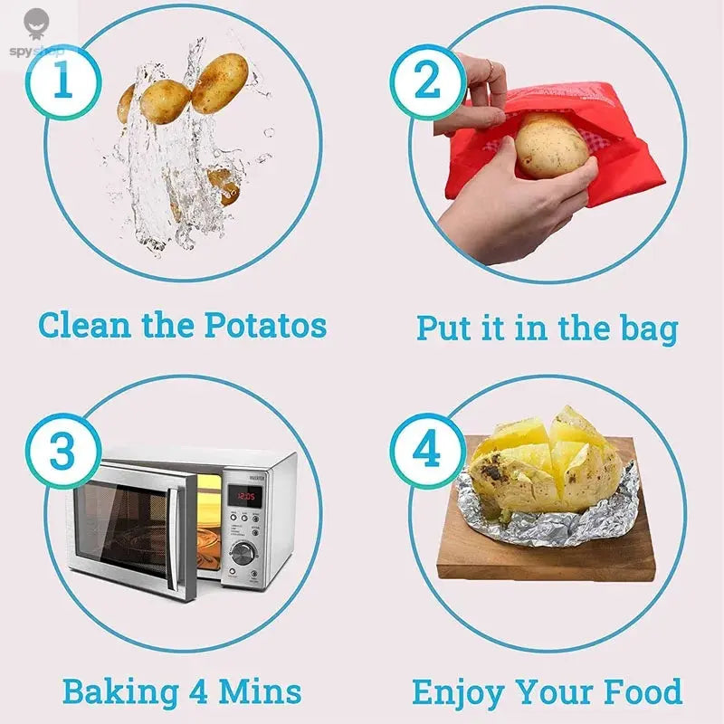 Microwave Potato Bag Reusable Express Microwave Potato Cooker Bag Baked Potato Cooker Perfect Potatoes 4 Minutes Red Baked Pouch Spy-shop.com