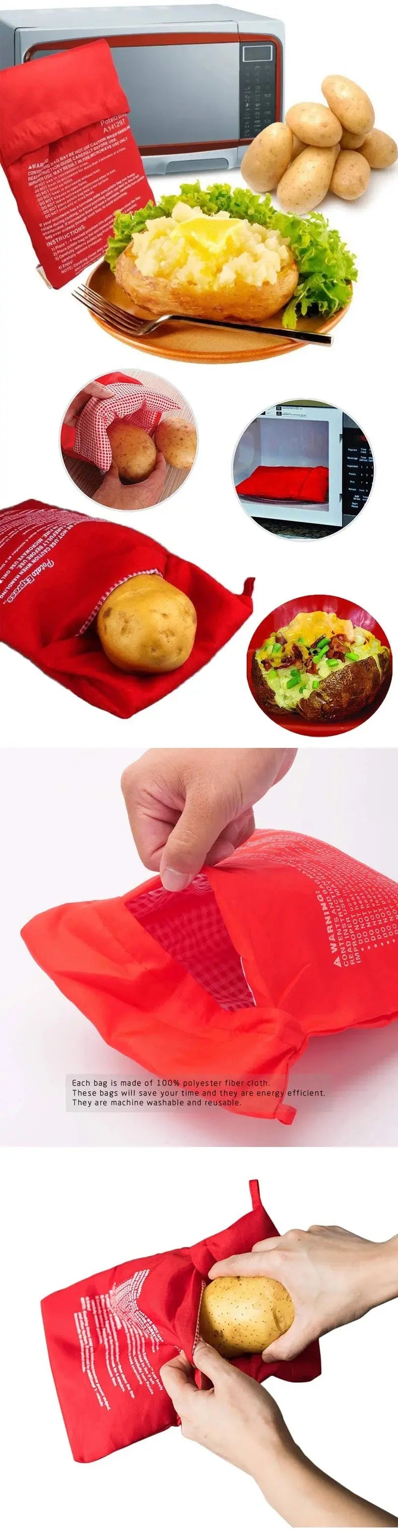 Microwave Potato Bag Reusable Express Microwave Potato Cooker Bag Baked Potato Cooker Perfect Potatoes 4 Minutes Red Baked Pouch Spy-shop.com