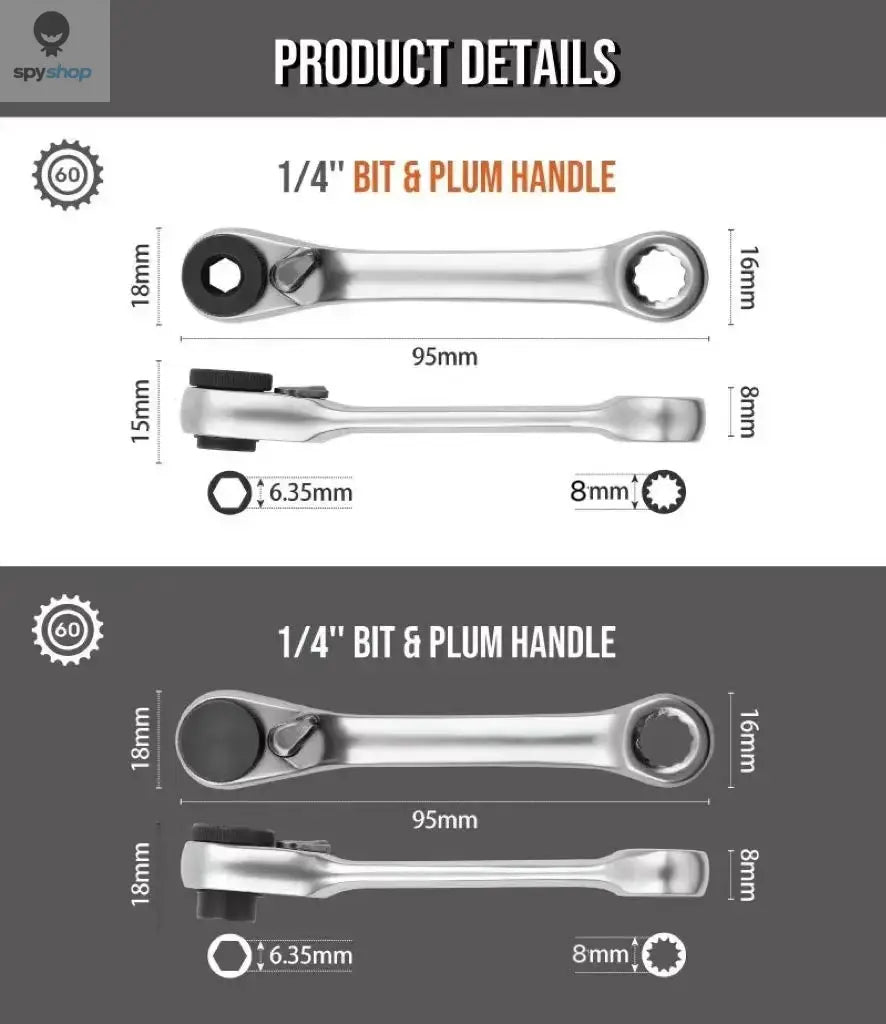 Mini treble 1/4 Ratchet Wrench Double Ended Quick Socket Ratchet Wrench Screwdriver Hex Torque Wrenches Set Spanner Spy-shop.com