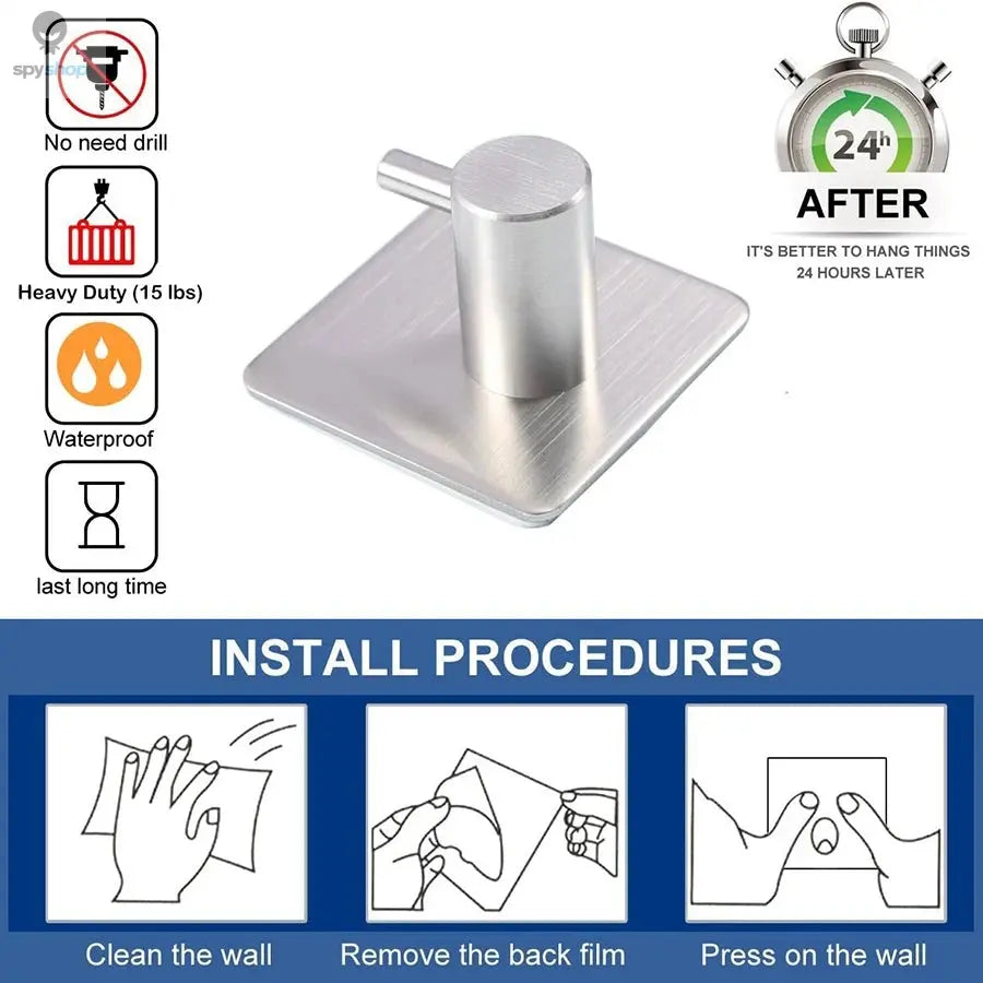 Modern style stainless steel adhesive hooks for bathroom room kitchen clothes hats clutter storage Spy-shop.com
