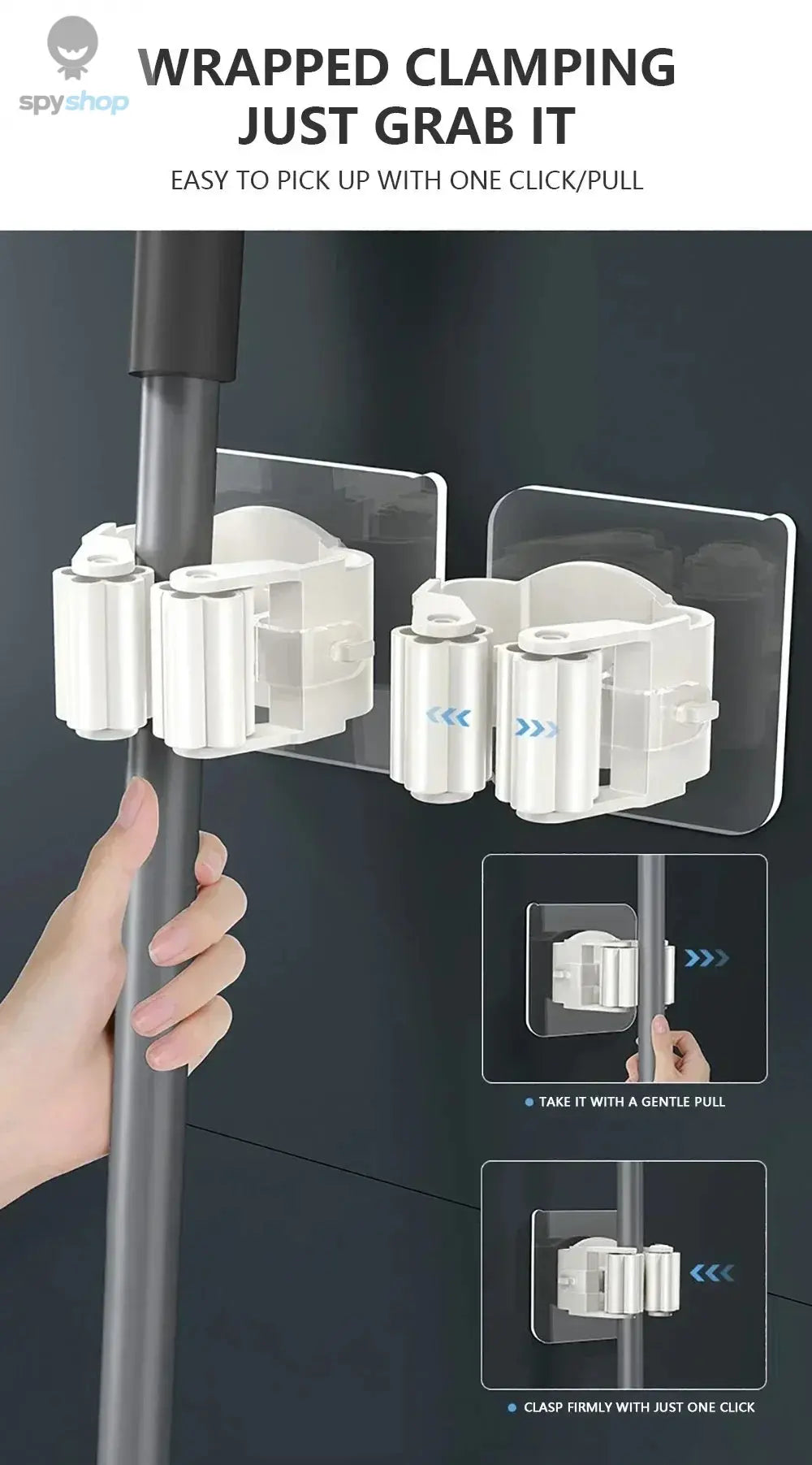 Mop Holder Self-adhesive Broom Stand Wall Mounted Mop Support Sweeping Brush Hook Storage Organizer Bathroom Kitchen Accessories Spy-shop.com