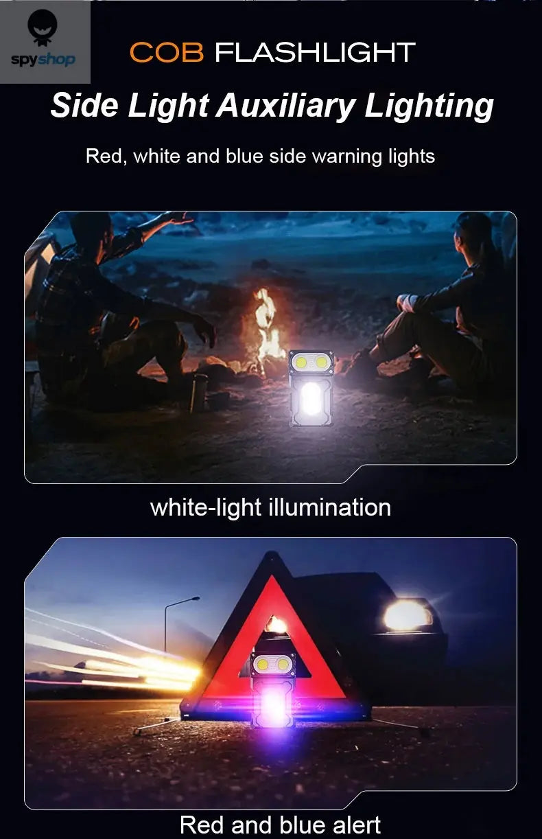 Multifunctional COB Flashlight Ajustable Angle LED Outdoor Torch Portable Keychain Light Magnetic Camping Warning Lamp Spy-shop.com