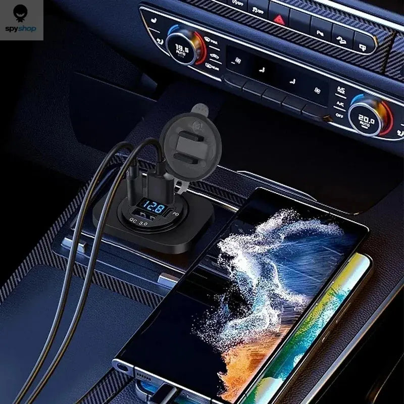 NEW 117W Dual PD Dual QC 3.0 USB Car Charger with Voltmeter Socket Power Outlet Adapter Waterproof for 12V/24V Car Boat Hot Sale 