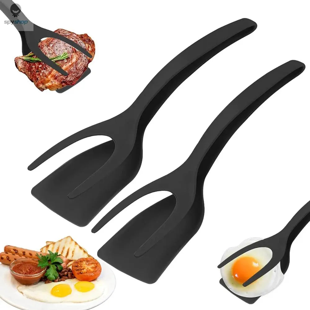 New 2 in 1 Grip Flip Spatula Tongs Egg Flipper Spatula Nylon Non Stick Coating Pancake Fish French Toast Omelet Making Tool Spy-shop.com