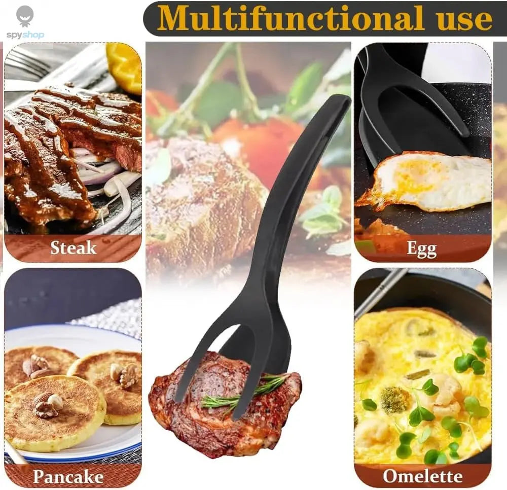 New 2 in 1 Grip Flip Spatula Tongs Egg Flipper Spatula Nylon Non Stick Coating Pancake Fish French Toast Omelet Making Tool Spy-shop.com