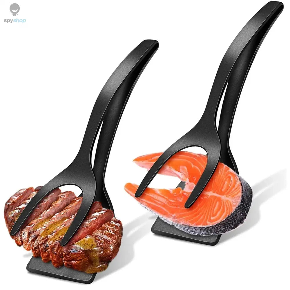 New 2 in 1 Grip Flip Spatula Tongs Egg Flipper Spatula Nylon Non Stick Coating Pancake Fish French Toast Omelet Making Tool Spy-shop.com