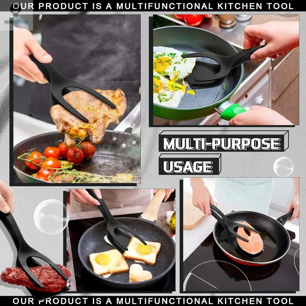 New 2 in 1 Grip Flip Spatula Tongs Egg Flipper Spatula Nylon Non Stick Coating Pancake Fish French Toast Omelet Making Tool Spy-shop.com