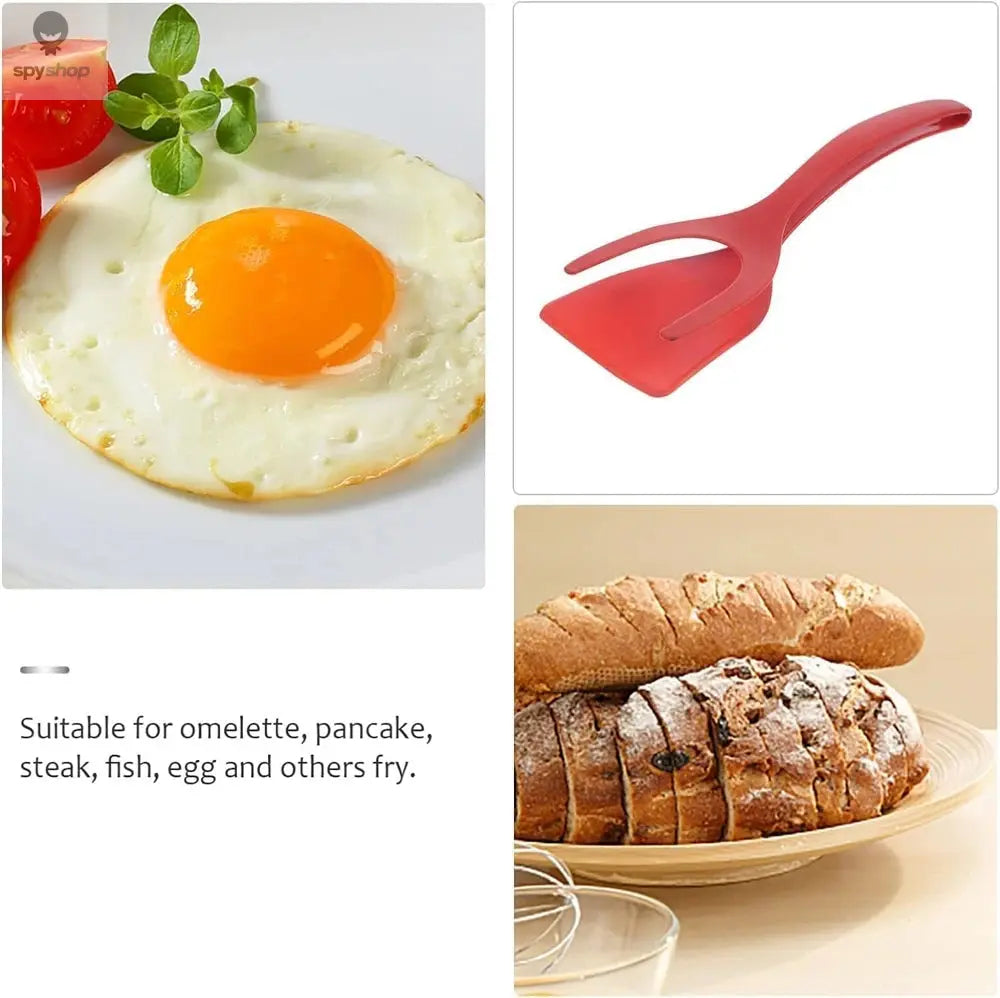 New 2 in 1 Grip Flip Spatula Tongs Egg Flipper Spatula Nylon Non Stick Coating Pancake Fish French Toast Omelet Making Tool Spy-shop.com