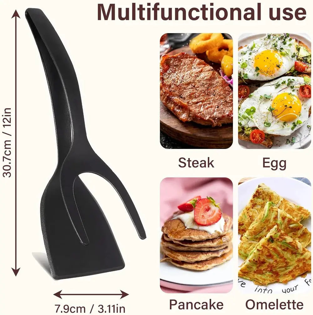 New 2 in 1 Grip Flip Spatula Tongs Egg Flipper Spatula Nylon Non Stick Coating Pancake Fish French Toast Omelet Making Tool Spy-shop.com