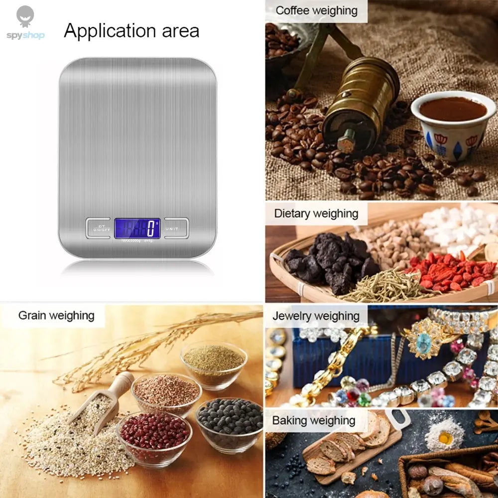 New 5kg/1g Portable Kitchen Scale Coffee Electronic Scale Stainless Steel Surface LCD Backlit Kitchen Food Scales Weighing Tool 