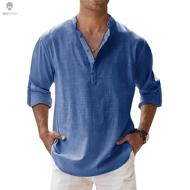 New Cotton Linen Shirts for Men Casual Shirts Lightweight Long Sleeve Henley Beach Shirts Hawaiian T Shirts for Men Spy-shop.com