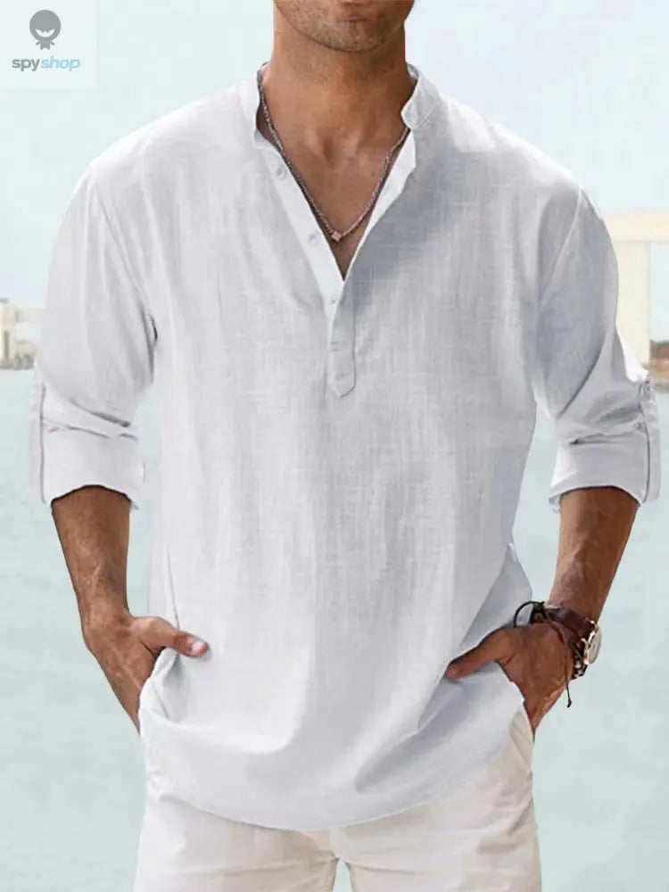 New Cotton Linen Shirts for Men Casual Shirts Lightweight Long Sleeve Henley Beach Shirts Hawaiian T Shirts for Men Spy-shop.com