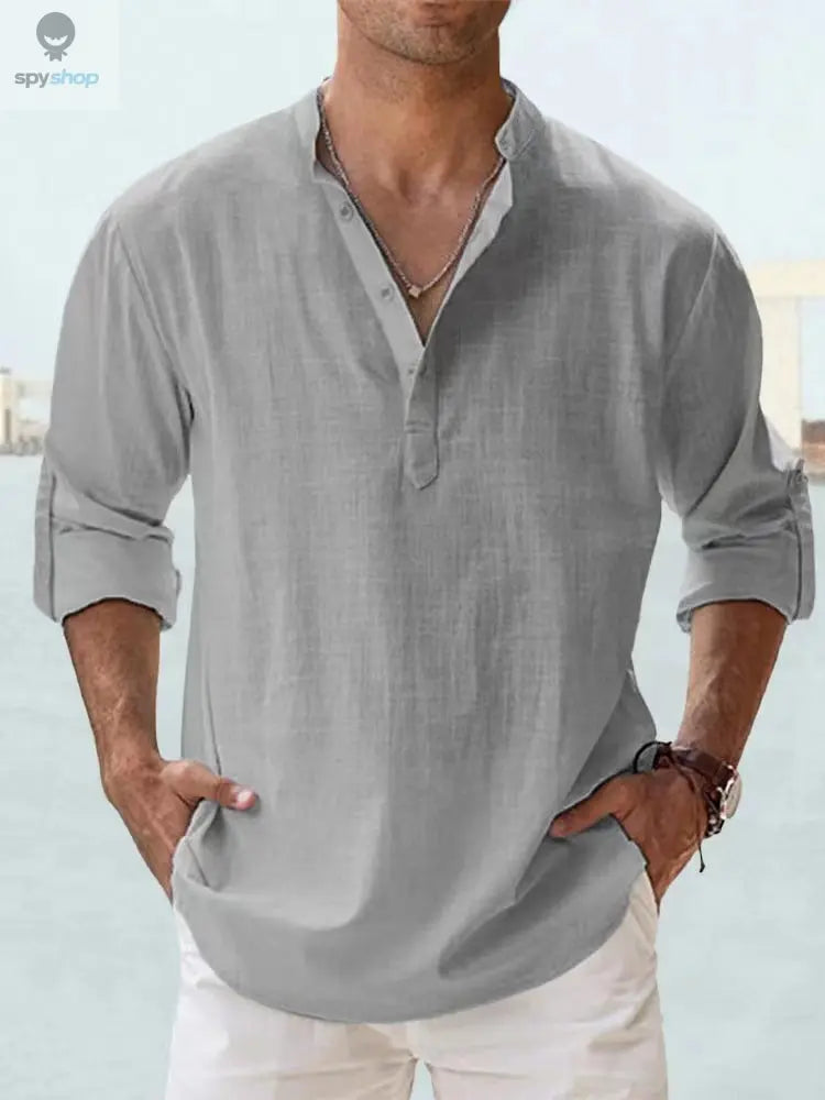New Cotton Linen Shirts for Men Casual Shirts Lightweight Long Sleeve Henley Beach Shirts Hawaiian T Shirts for Men Spy-shop.com