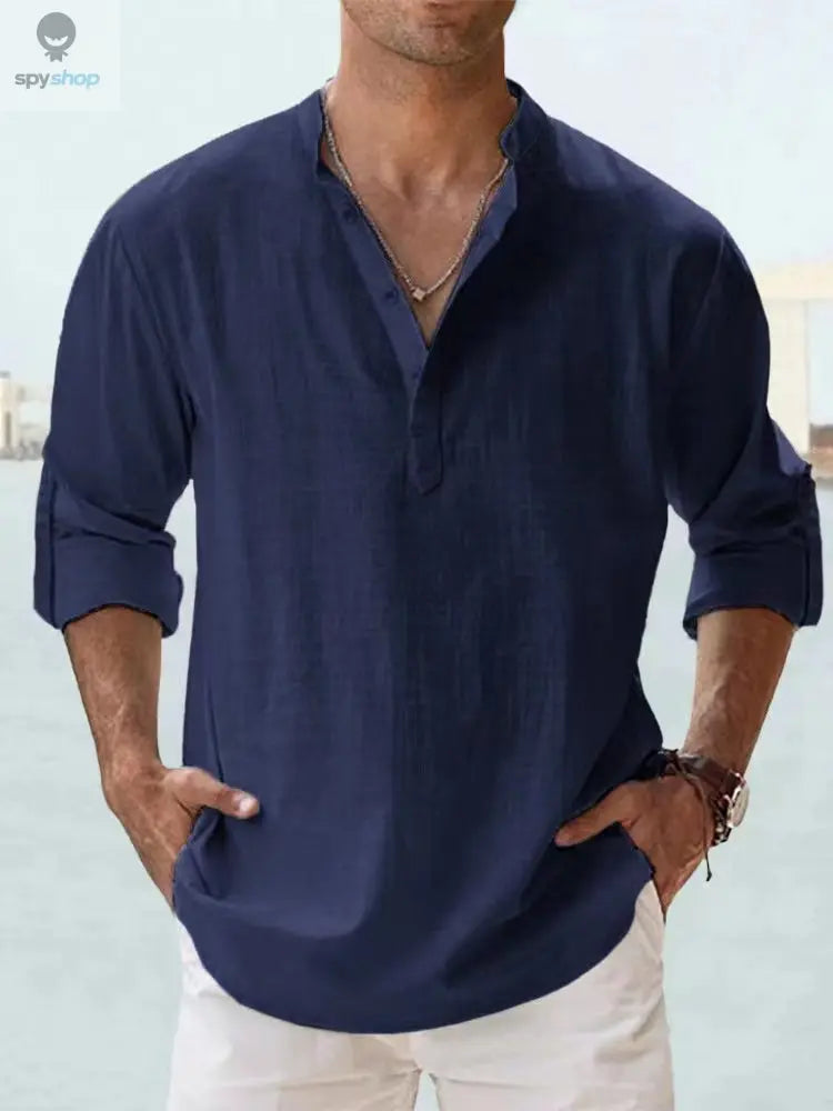 New Cotton Linen Shirts for Men Casual Shirts Lightweight Long Sleeve Henley Beach Shirts Hawaiian T Shirts for Men Spy-shop.com