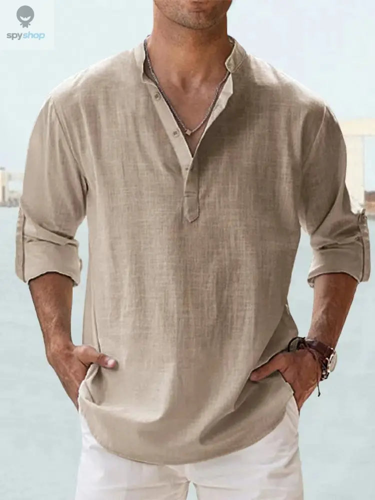 New Cotton Linen Shirts for Men Casual Shirts Lightweight Long Sleeve Henley Beach Shirts Hawaiian T Shirts for Men Spy-shop.com