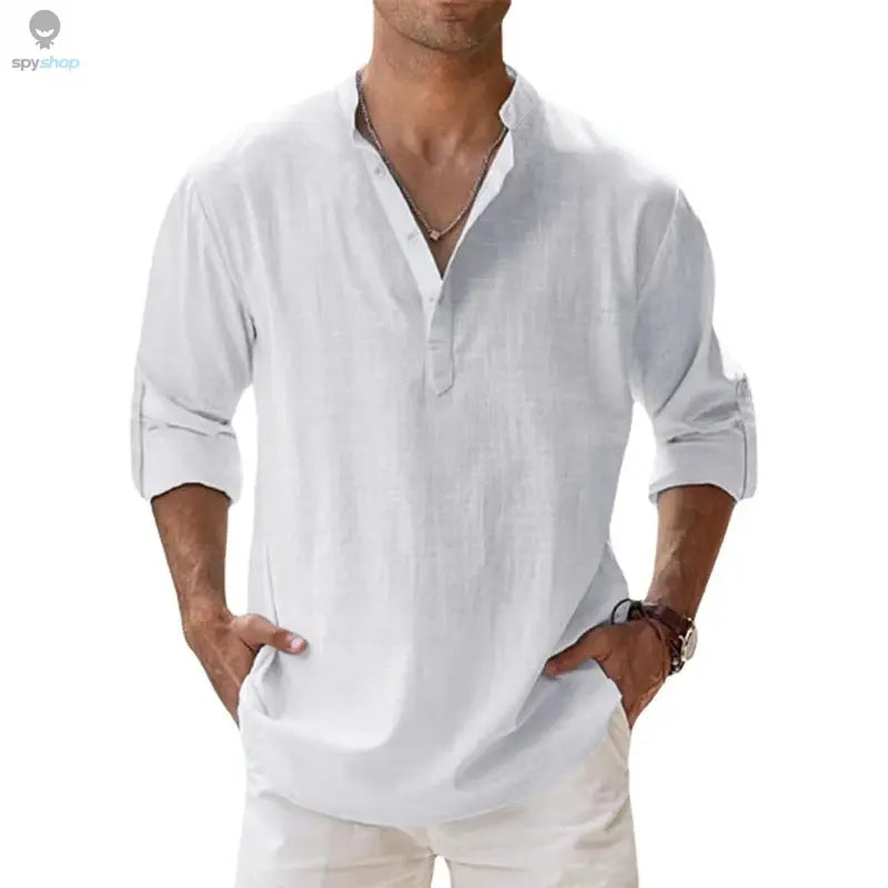 New Cotton Linen Shirts for Men Casual Shirts Lightweight Long Sleeve Henley Beach Shirts Hawaiian T Shirts for Men Spy-shop.com