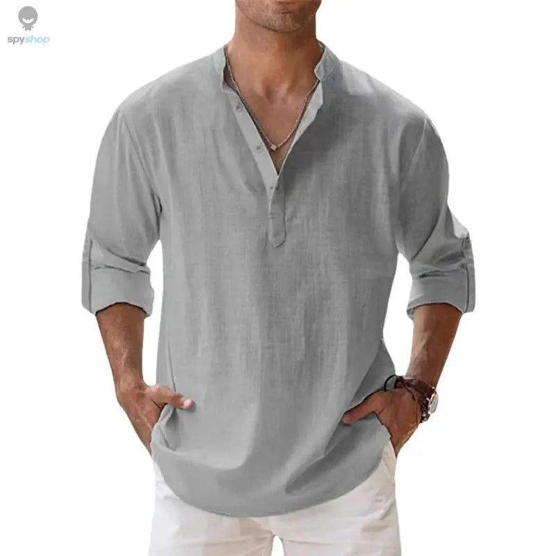 New Cotton Linen Shirts for Men Casual Shirts Lightweight Long Sleeve Henley Beach Shirts Hawaiian T Shirts for Men Spy-shop.com