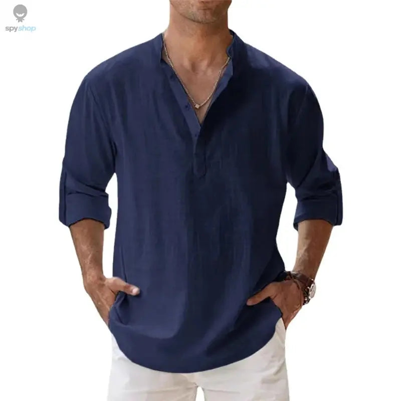 New Cotton Linen Shirts for Men Casual Shirts Lightweight Long Sleeve Henley Beach Shirts Hawaiian T Shirts for Men Spy-shop.com
