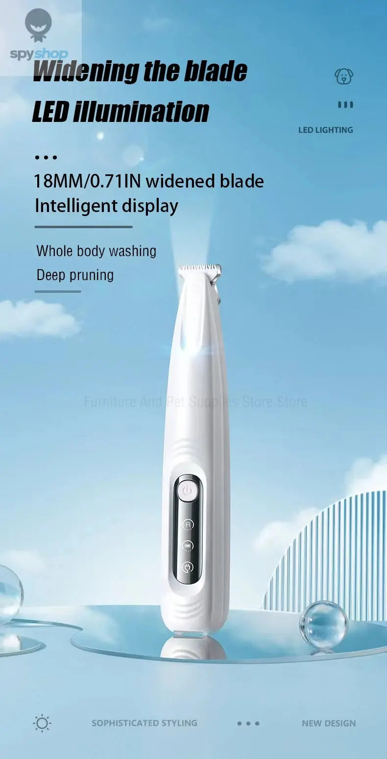 New Dog Paw Trimmer with LED Light Fully Waterproof Pet Hair Trimmer with LED Display Dog Clippers for Grooming 18mm Widen Blade Spy-shop.com