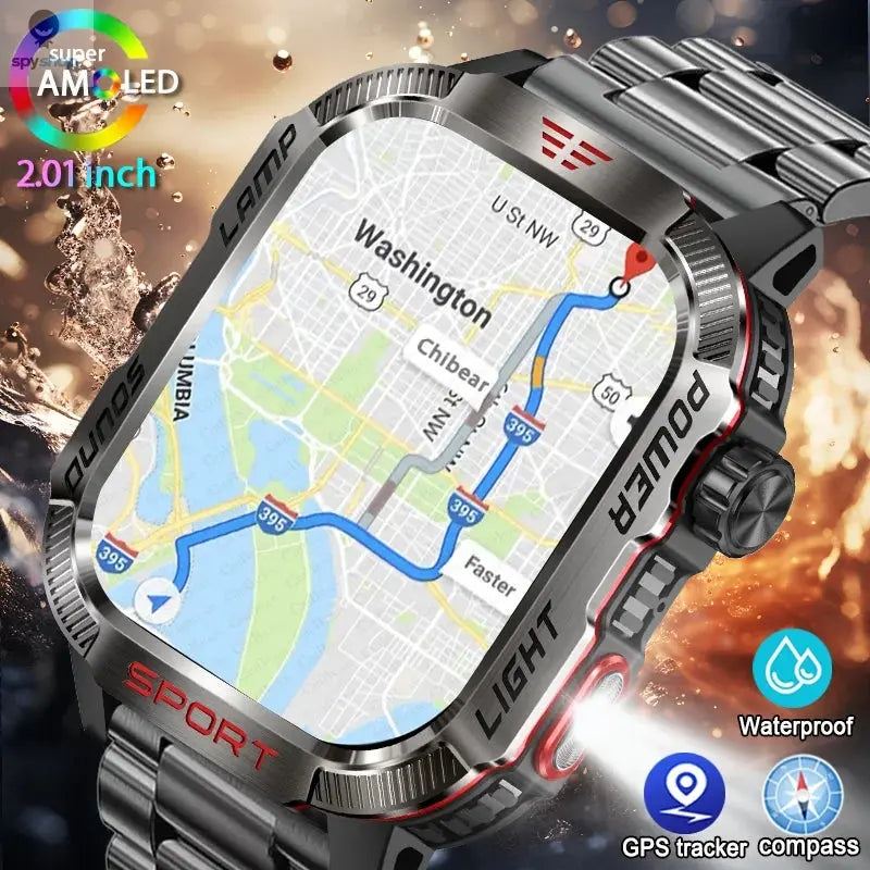 New For Huawei Xiaomi Military GPS Smart Watch Men Flashlight Compass Waterproof Outdoor Sport Tracker Bluetooth Call Smartwatch Spy-shop.com