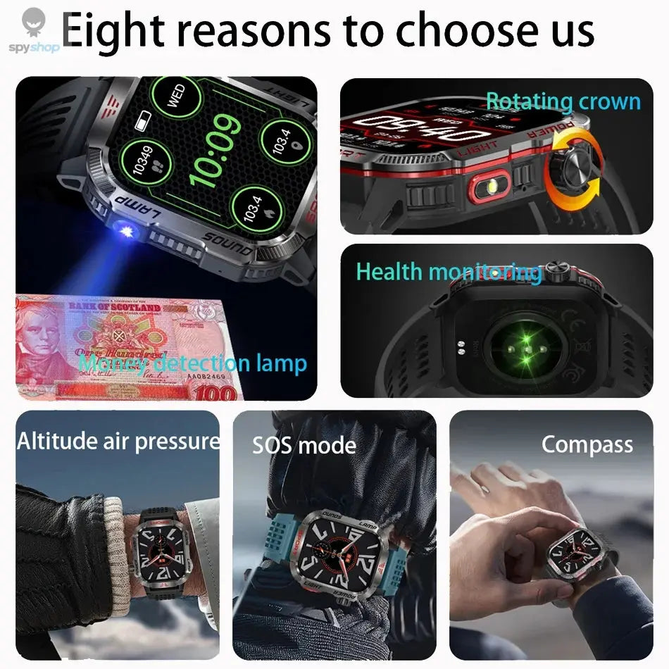 New For Huawei Xiaomi Military GPS Smart Watch Men Flashlight Compass Waterproof Outdoor Sport Tracker Bluetooth Call Smartwatch Spy-shop.com