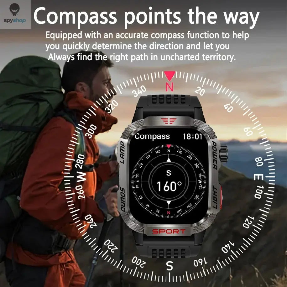 New For Huawei Xiaomi Military GPS Smart Watch Men Flashlight Compass Waterproof Outdoor Sport Tracker Bluetooth Call Smartwatch Spy-shop.com