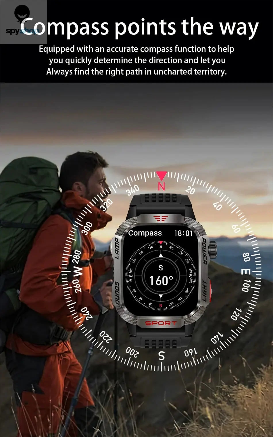 New For Huawei Xiaomi Military GPS Smart Watch Men Flashlight Compass Waterproof Outdoor Sport Tracker Bluetooth Call Smartwatch Spy-shop.com