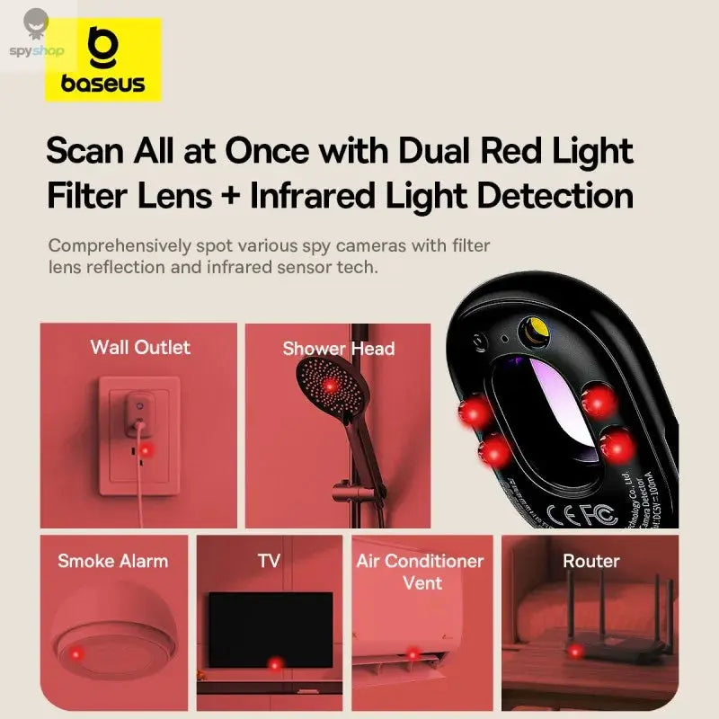 【New】Baseus Camera Detector Intelligent Hidden Camera Signal Detector Rechargeable Hanging Security Alarm Protection Detector Spy-shop.com