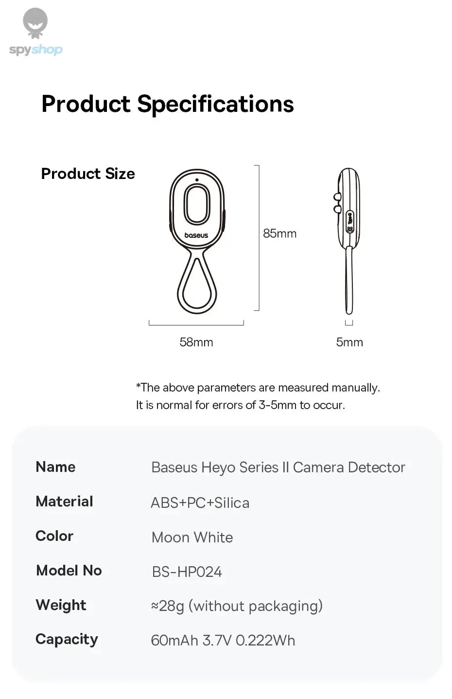 【New】Baseus Camera Detector Intelligent Hidden Camera Signal Detector Rechargeable Hanging Security Alarm Protection Detector Spy-shop.com