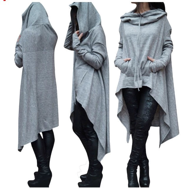 Damklänning med lång, lös hoodie och fickor i enfärgat utförande