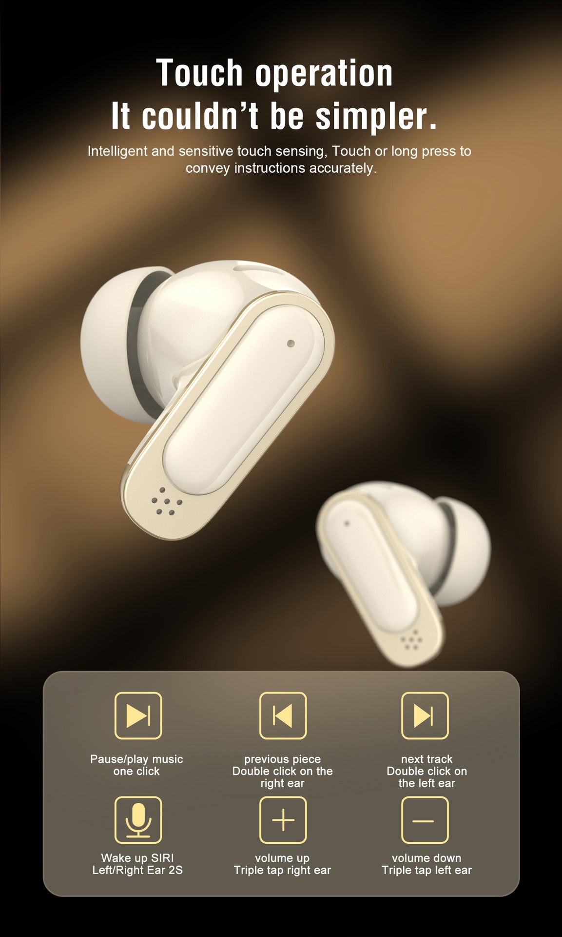 Wireless Bluetooth 5.3 In-Ear Earbuds with Touch Control and Deep Bass