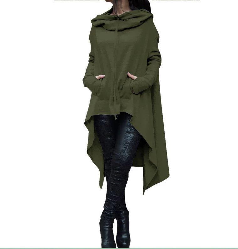 Damklänning med lång, lös hoodie och fickor i enfärgat utförande